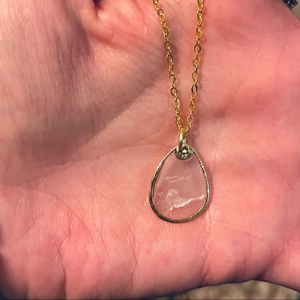 New 14k Gold S925 Silver Natural Mother Of Pearl Shell Water Droplet Necklace - Picture 11 of 15